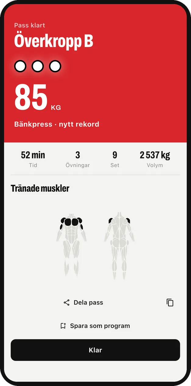 StrengthBox efter ett pass: tre vita lampor och nytt rekord i bänkpress, 85 kg